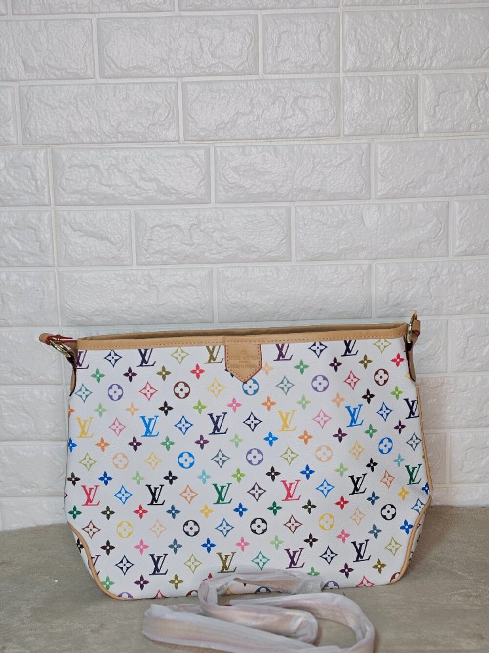 White Multicolor Logo Print Women's Shoulder Bag